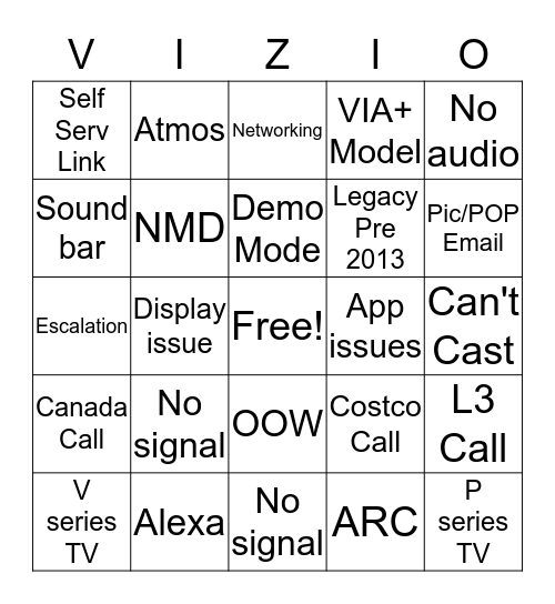 Team Lambert Bingo Card