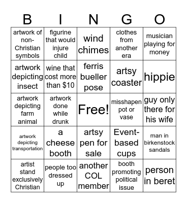 Art Festival Bingo Card