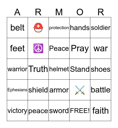 Armor of God Bingo Card