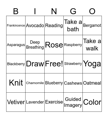 Ways to Relieve Stress Bingo Card