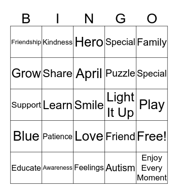 Autism Awareness Bingo Card