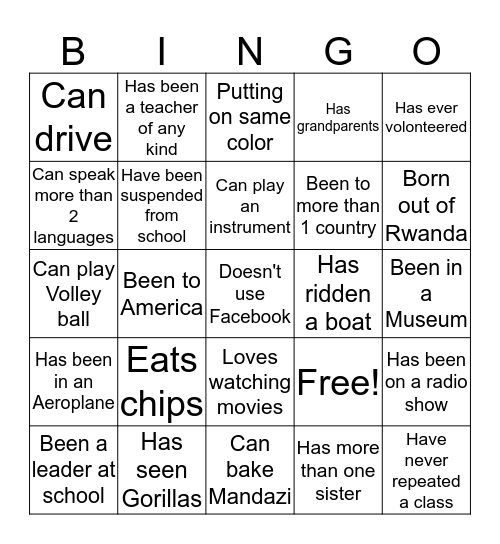 Know Me Bingo Card