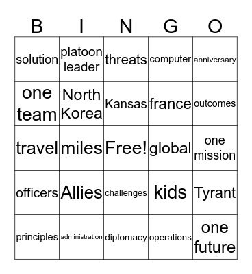 Secretary Speech Bingo Card