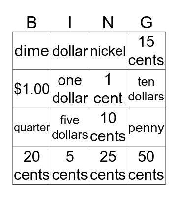 Money Bingo Card