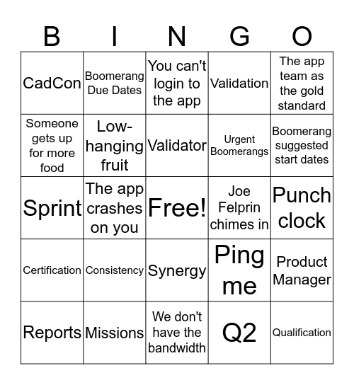 Lunch & Burn Bingo Card