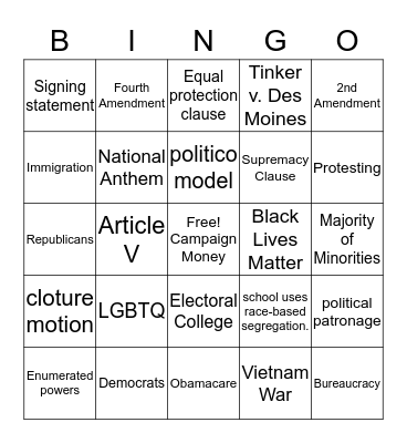 Politics Bingo Card