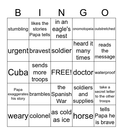 Papa Tells Chita A Story Bingo Card