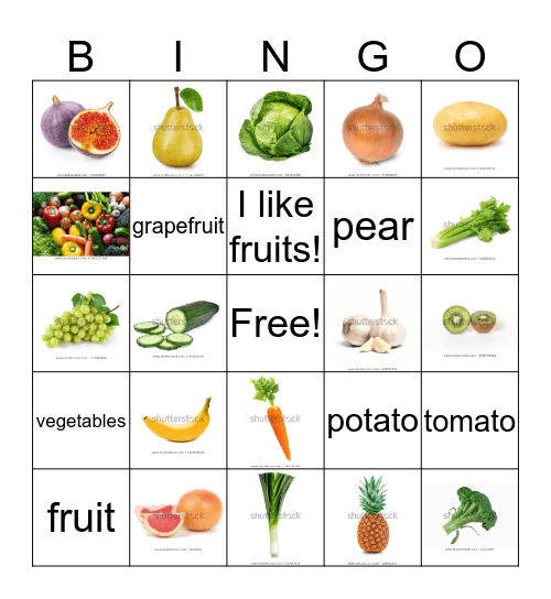 Fruits and Vegetables Bingo Card