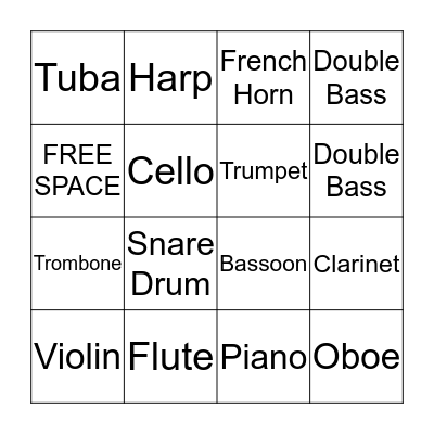 Instrument Listening Bingo Card