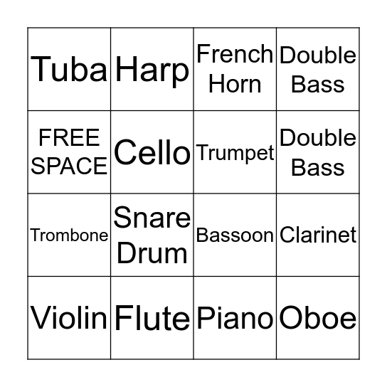 Instrument Listening Bingo Card