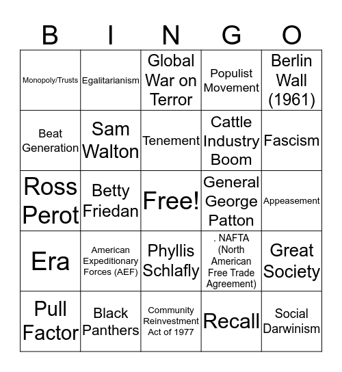 US History  Bingo Card