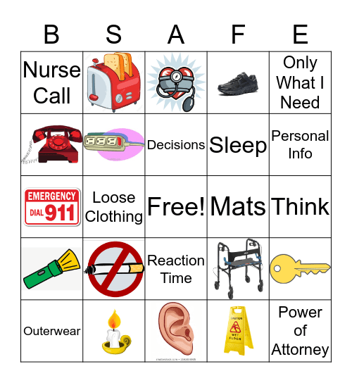 Resident Safety Bingo Card