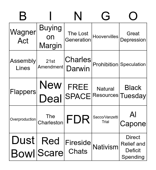 Standard 6 Bingo Card