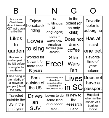 Getting to Know You Bingo Card