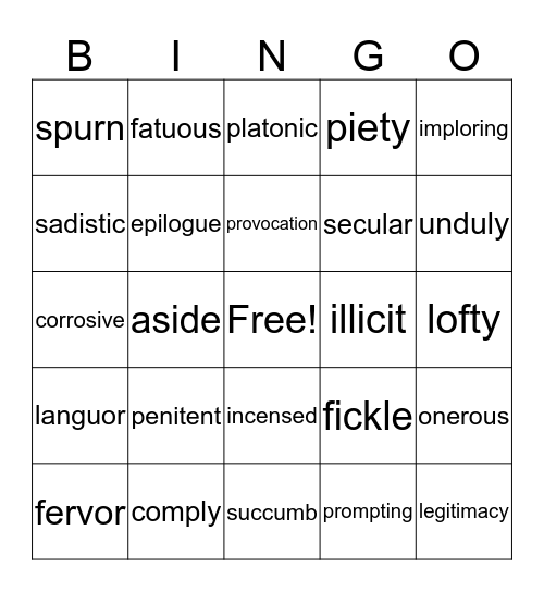 AP Lit Bingo 2018B Bingo Card