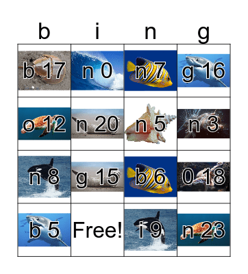 Ocean Bingo Card