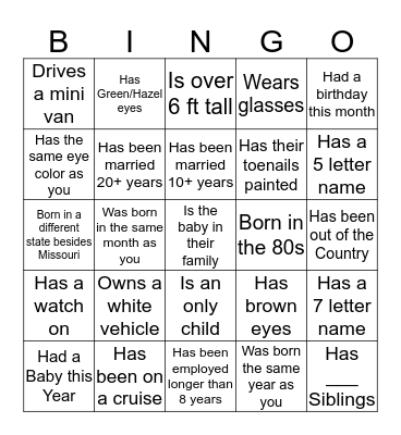 Find Someone Who.... Bingo Card