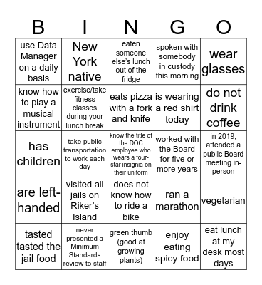 Board of Correction Bingo Card