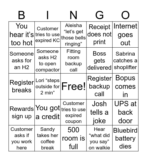 Kohl’s Bingo Card