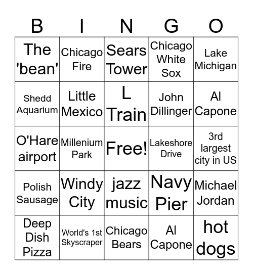 CHICAGO Bingo Card