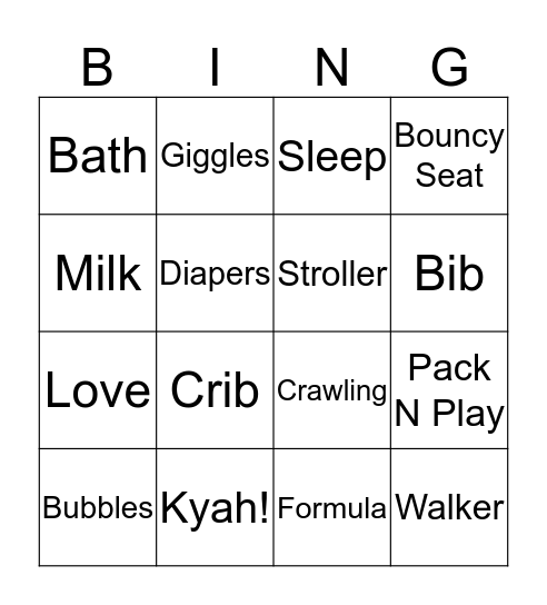 Baby Bingo! Bingo Card