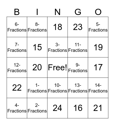Math Bingo  Bingo Card