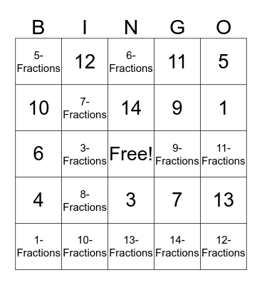 Math Bingo  Bingo Card