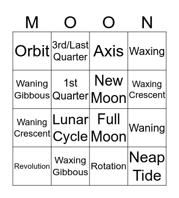 Lunar Cycle Bingo Card