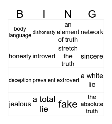 Unit 4 Vocabulary Bingo Card