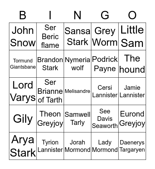 GoT Bingo Card