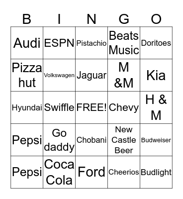 Super Bowl Commercial Bingo Card