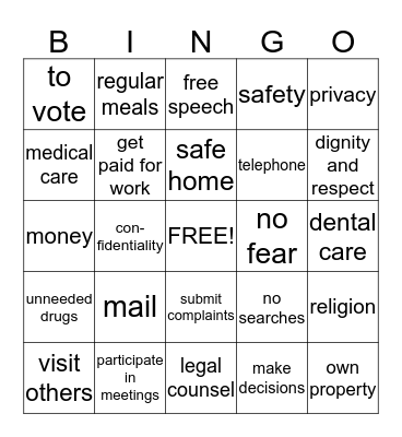 Rights Bingo Card