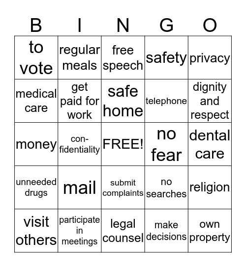 Rights Bingo Card