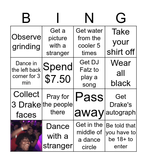 DRAKE PARTY TURN UP Bingo Card