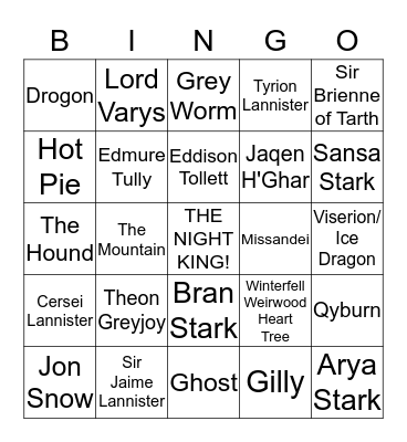 Winter is Coming Bingo Card