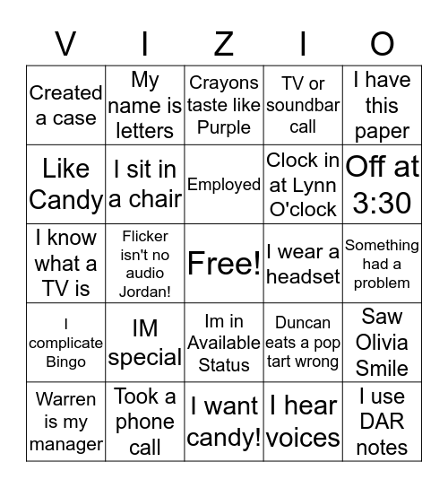 Team Lambert Bingo Card