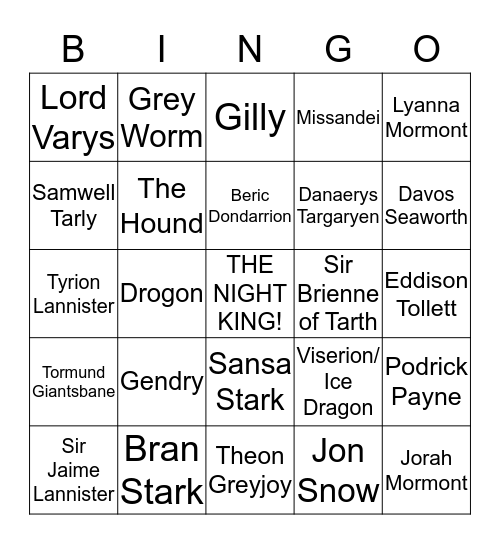 Winter is Coming: Those together in Winterfell Bingo Card