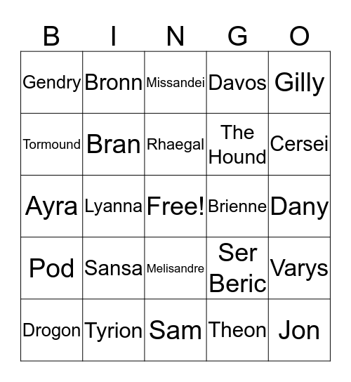 Season 8 GOT Death Bingo Card