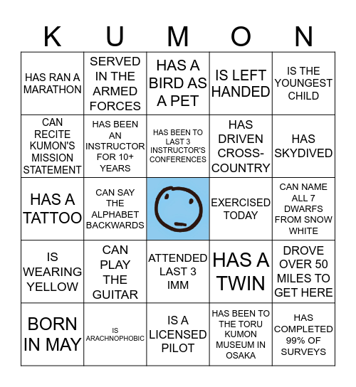 KUMON ICEBREAKER BINGO Card