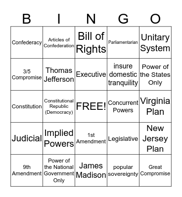 Constitution and Foundations Bingo Card