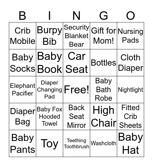 Baby Gift Bingo!  Bingo Card