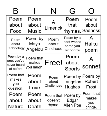 Poem in a Pocket Bingo! Bingo Card