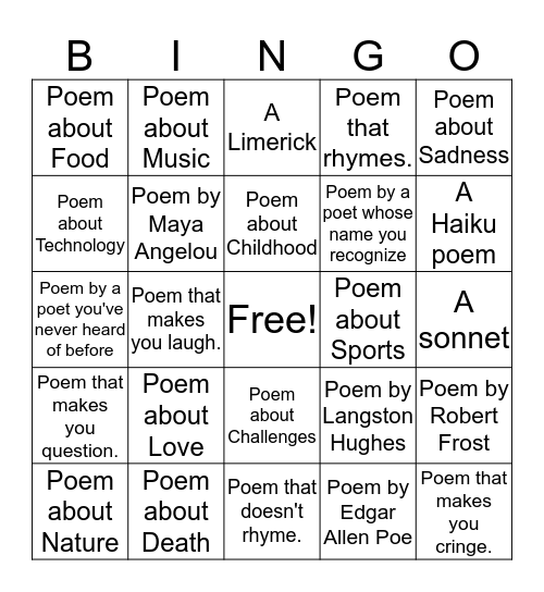 Poem in a Pocket Bingo! Bingo Card