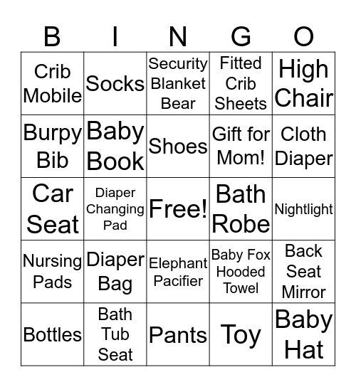 Baby Gift Bingo!  Bingo Card