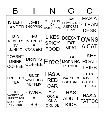 LIBERTY ICE BRAKER Bingo Card