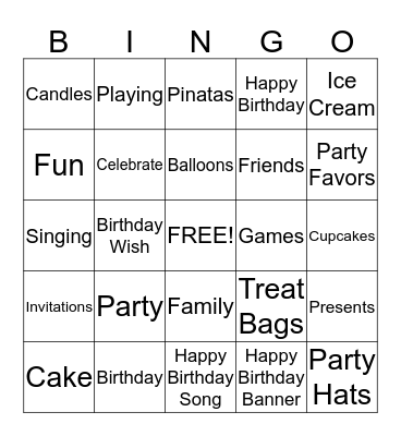 Let's Party Bingo Card