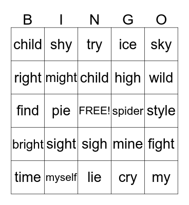 Long I Bingo (2nd grade Rosa and Blanca) Bingo Card