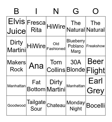 BU Bar BINGO Card