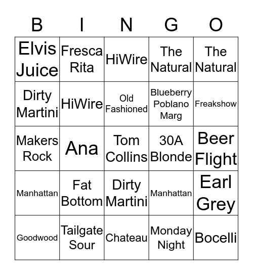 BU Bar BINGO Card