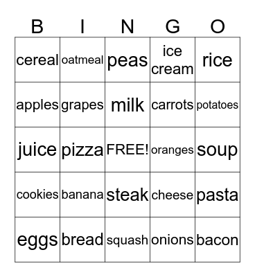 Grocery Bingo Card